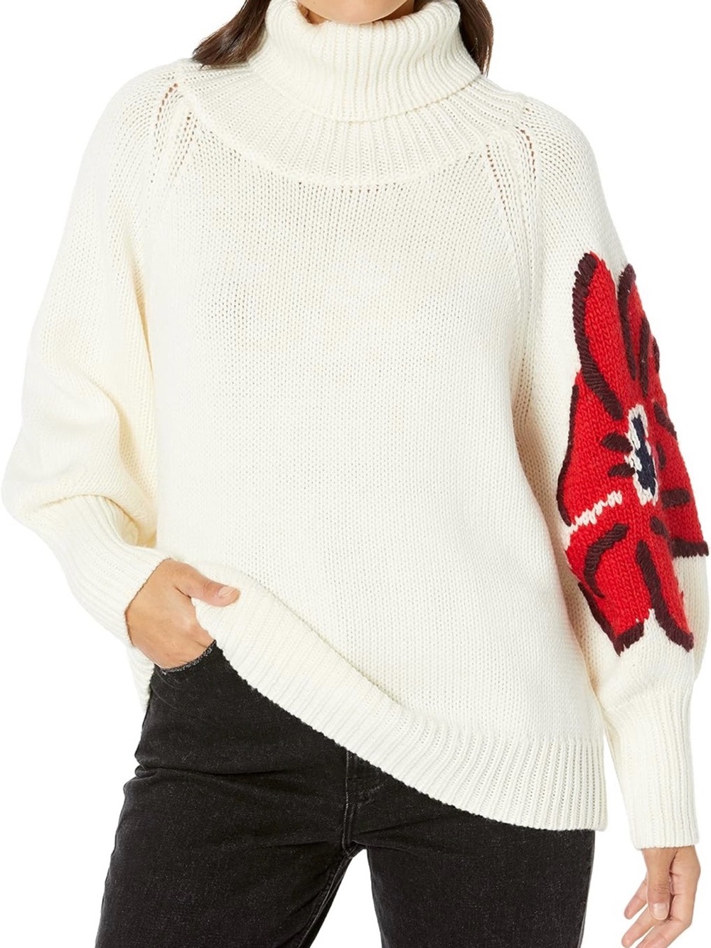 New Rebecca Taylor Wool Turtleneck Sweater Sz XL Flower Botanical NWT $595 Loose